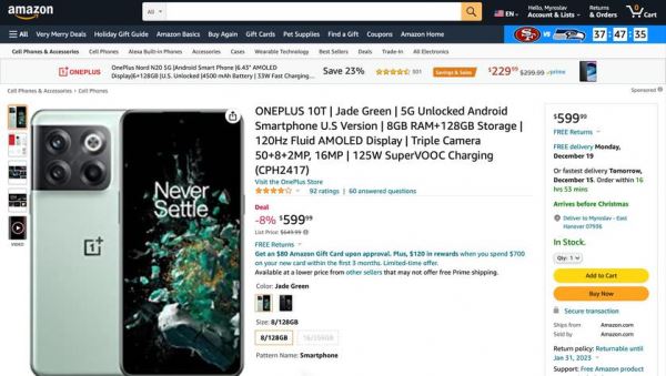 <br />
							Цена как на Black Friday: OnePlus 10T с чипом Snapdragon 8+ Gen 1 и зарядкой на 125 Вт продают на Amazon со скидкой $50<br />
						